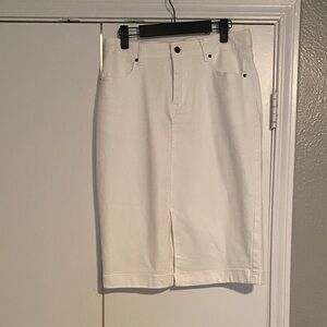 Classic White Denim Skirt with center split